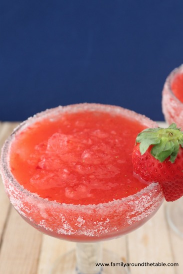 Make frozen strawberry margaritas with either fresh or frozen strawberries for a delicious weekend cocktail.