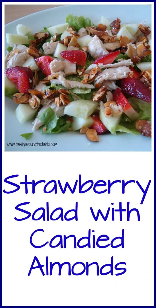 Strawberry Salad with candied almonds is a delicious salad. Make extra almonds!