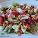 Strawberry Salad with chicken and candied almonds.
