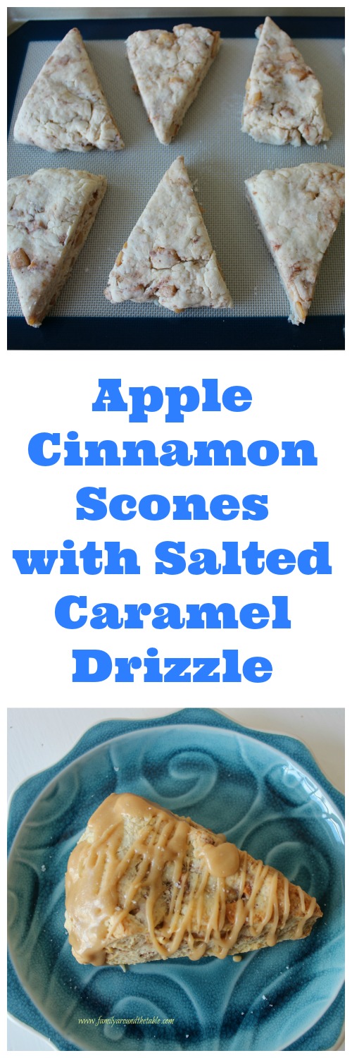 Apple Cinnamon Scones with Salted Caramel Drizzle are a great breakfast or mid-morning snack.