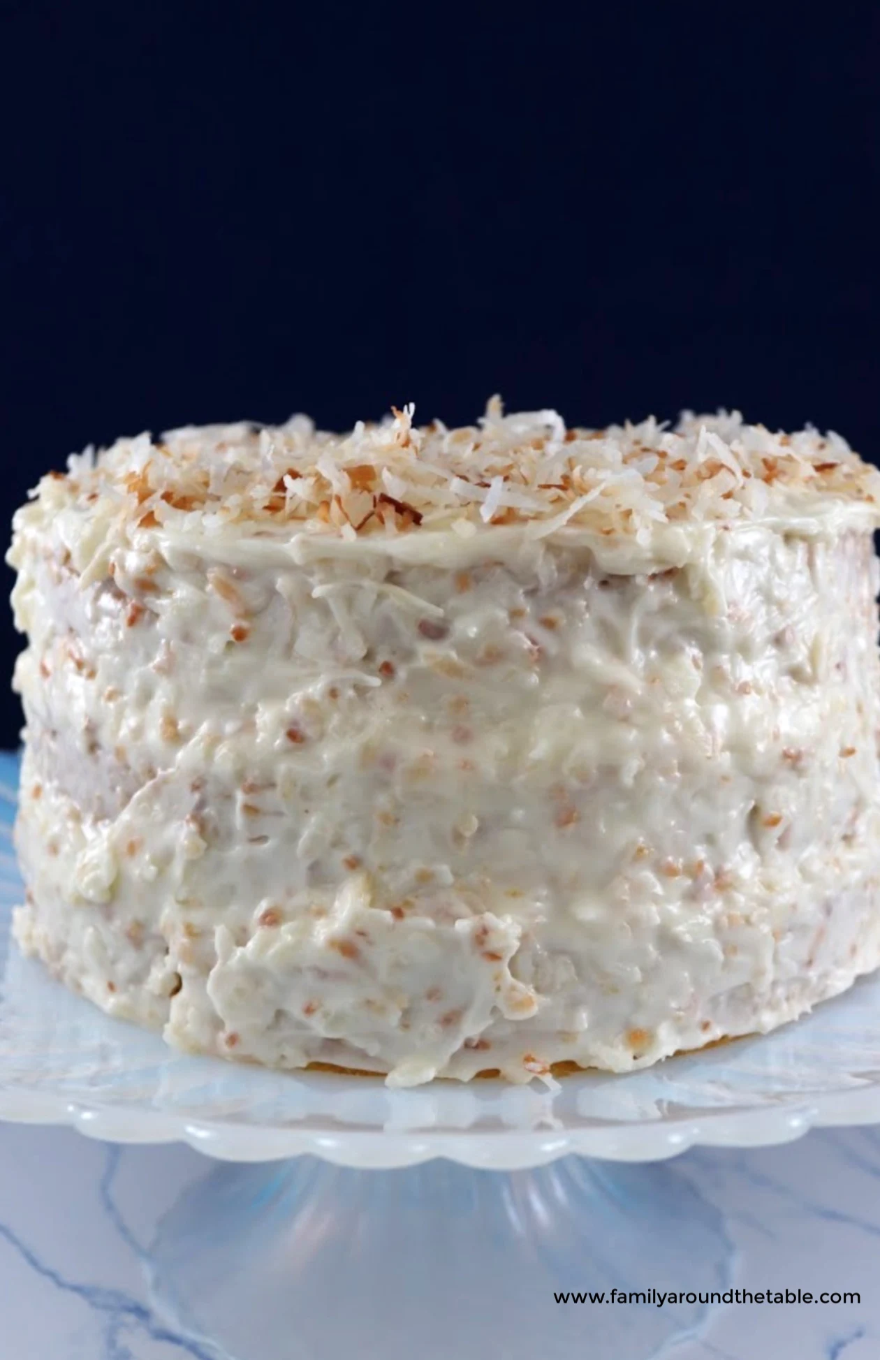 Coconut cake on a cake stand