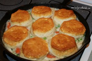 Turkey Biscuit Stew is easily made with leftovers or a rotisserie chicken. Delicious comfort food.