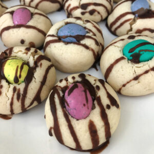 Easter thumbprint cookies close up.