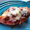 Barbecue Bacon Cheddar Chicken on a blue plate.