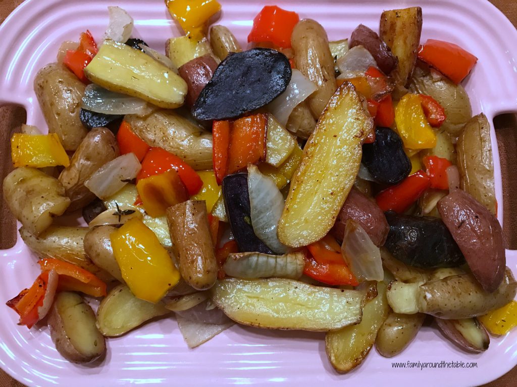 Fingerling potatoes roast up nicely and are delicious when included a medley with peppers and onions.