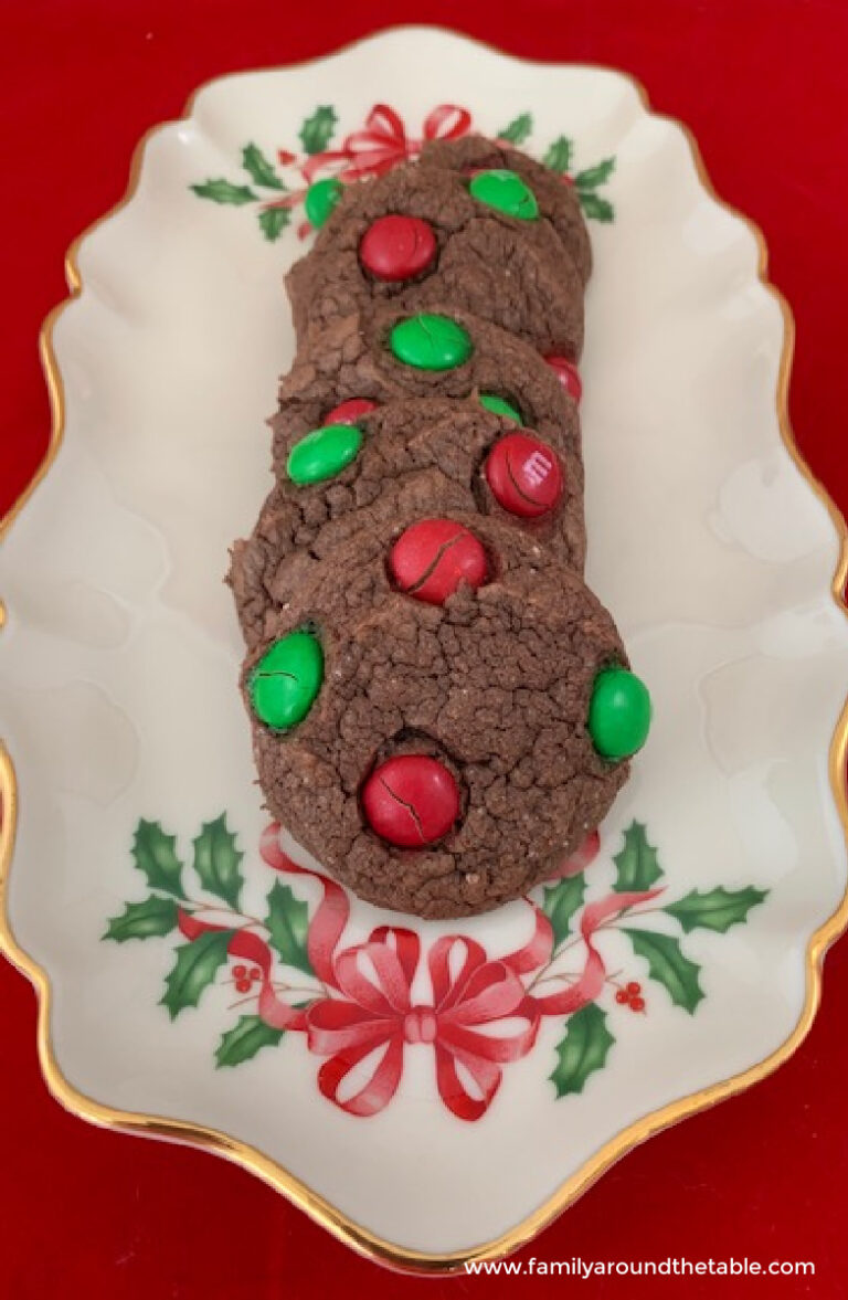 Chocolate Cake Mix Christmas M&M Cookies • Family Around the Table