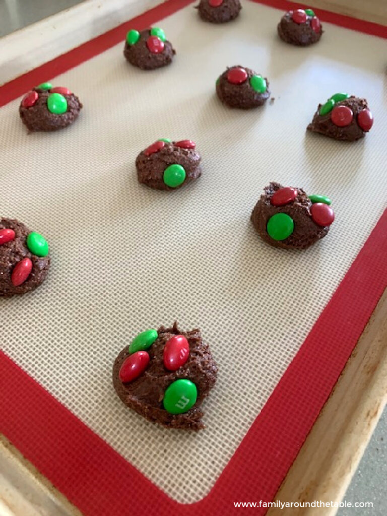 Chocolate Cake Mix Christmas M&M Cookies • Family Around the Table
