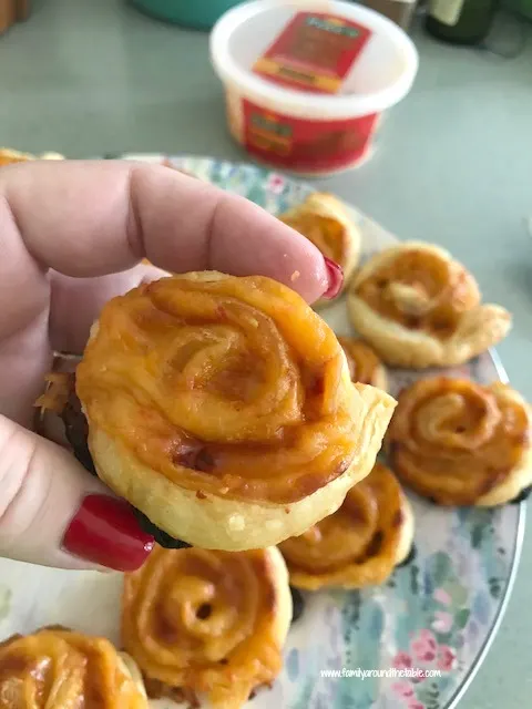Pimiento cheese pinwheels are perfect for game day or holiday parties.