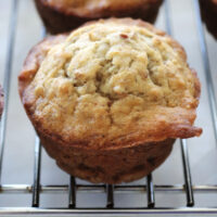 Banana nut muffin on a cooling rack.