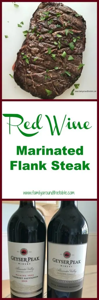 Red wine marinated flank steak is grilled to perfection. A lovely dish for entertaining. 
