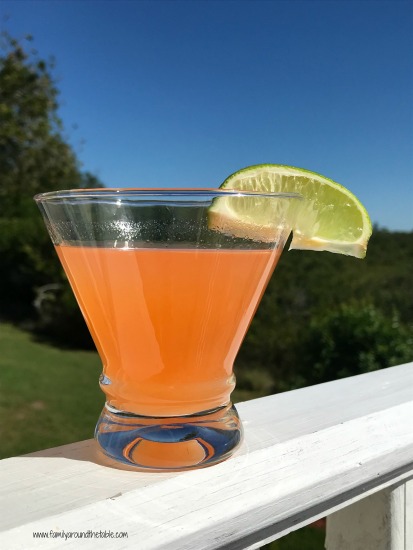 This guava cosmopolitan is a fruity tropical cocktail for any party.