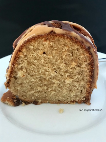 A soft and tender crumb on the glazed peanut butter pound cake.