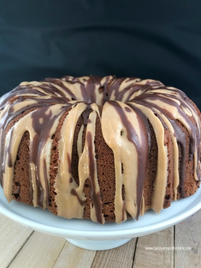 Glazed peanut butter pound cake is perfect for a dessert buffet table.