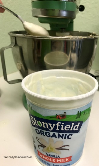 Stonyfield yogurt is a great addition to the glazed peanut butter pound cake.