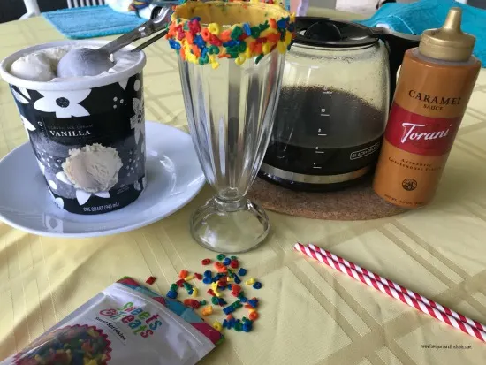 Everything you need for an affogato caramel vanilla milkshake.