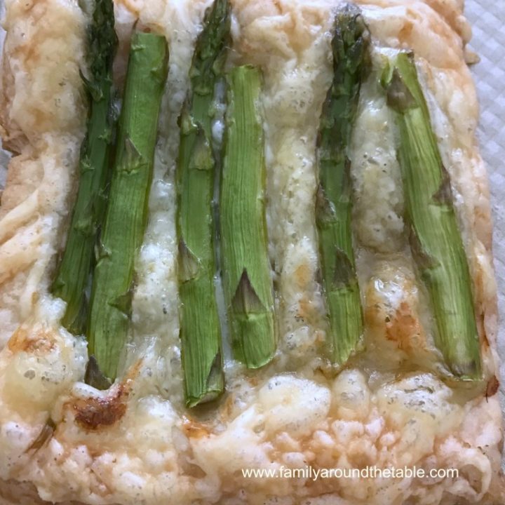 Asparagus spears on puff pastry.