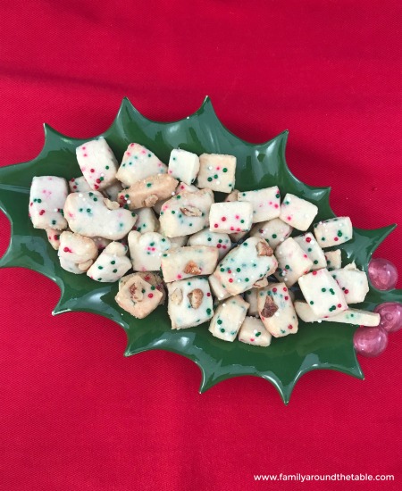 Christmas funfetti pecan shortbread is buttery delicious.