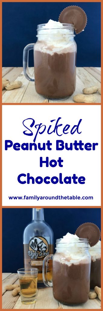 Spiked Peanut Butter Hot Chocolate combines favorite flavors. #NationalPeanutButterDay