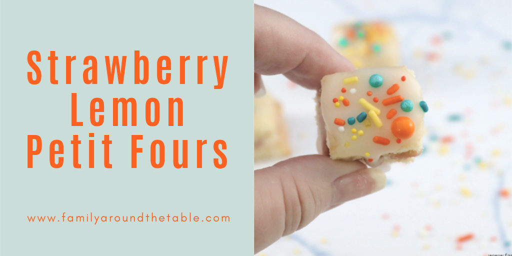 A dainty strawberry lemon petit four perfect for spring.