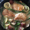 Lemon chicken skillet in a cast iron pan.