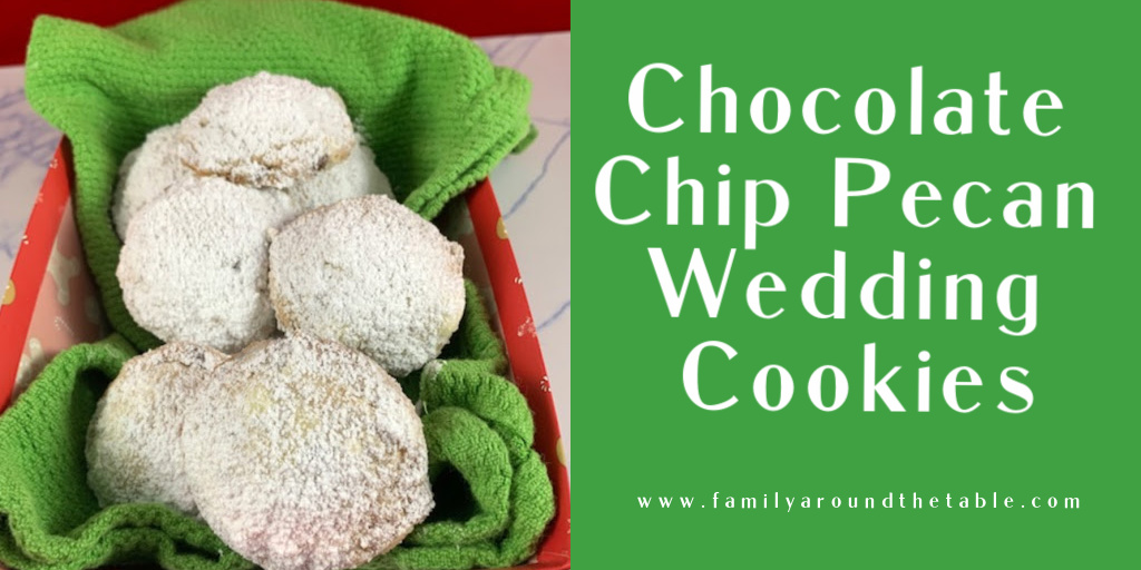 Chocolate chip pecan wedding cookies Twitter image.