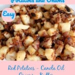 Diner style breakfast potatoes and onions Pinterest image.