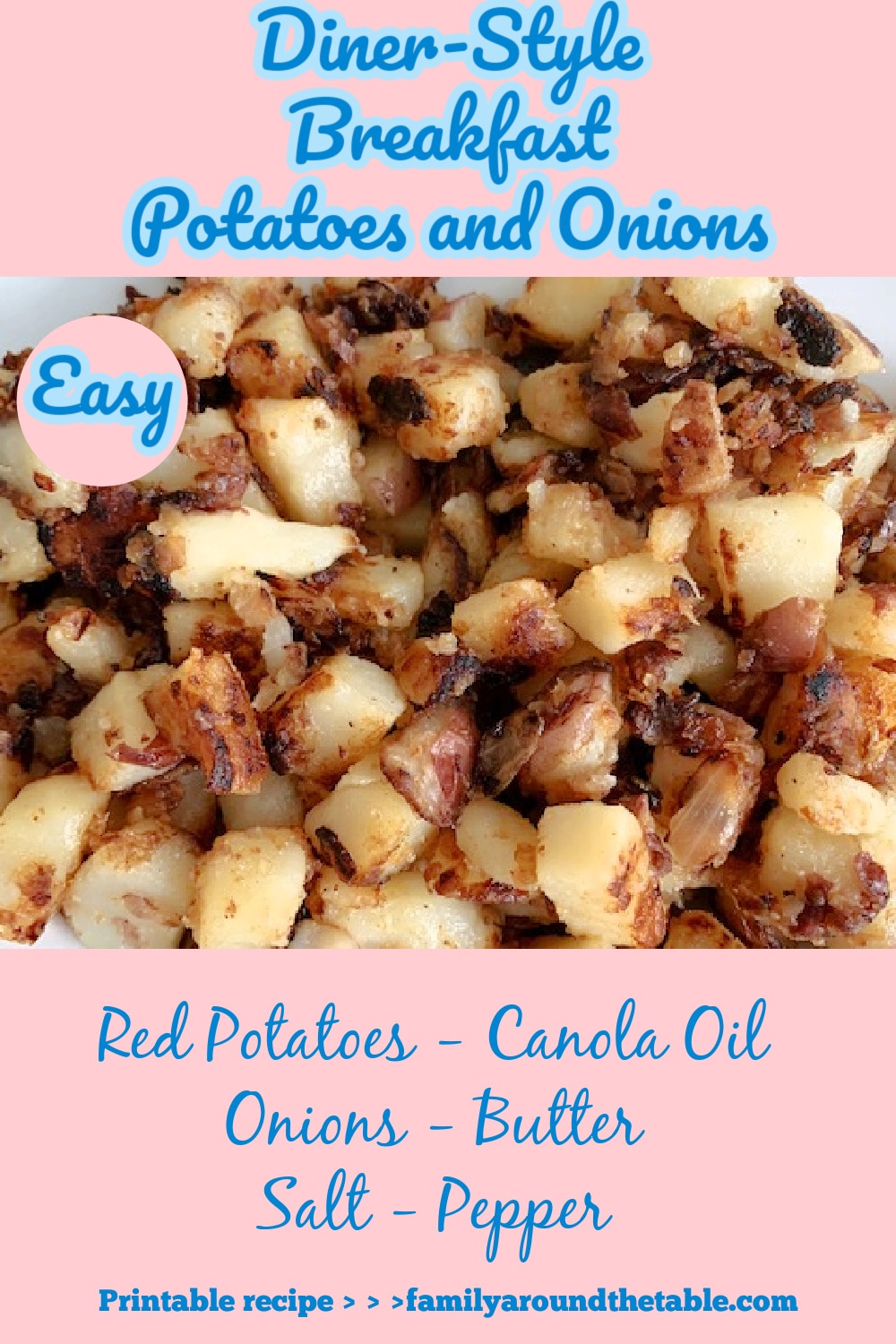 Diner style breakfast potatoes and onions Pinterest image.