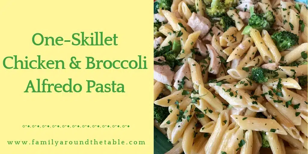 One Skillet Chicken and Broccoli Alfredo Pasta Twitter Image.