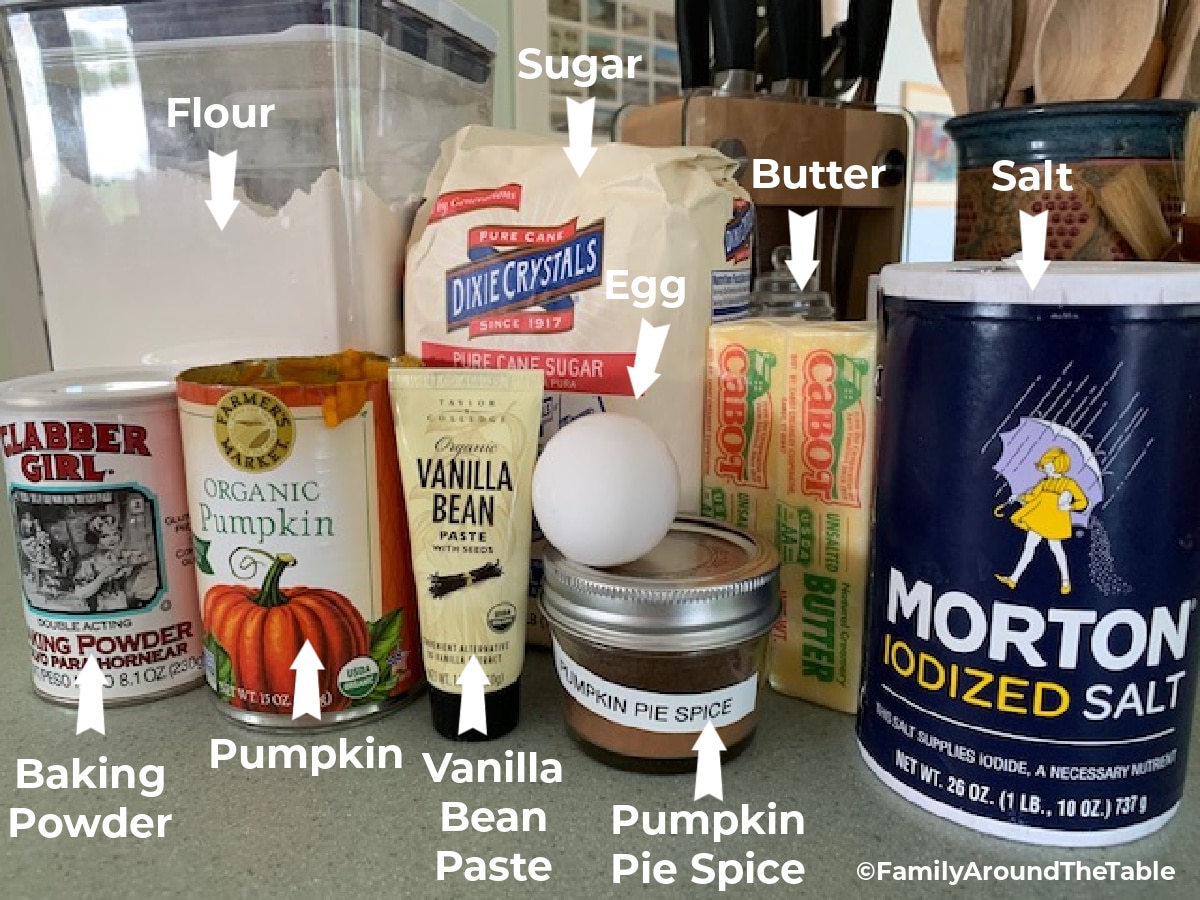 A photo of the ingredients needed for pumpkin snickerdoodles.