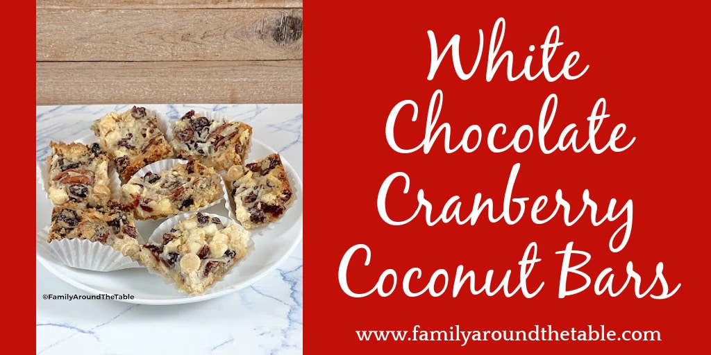 White Chocolate Cranberry Coconut Bars Twitter image.