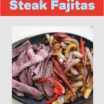 Red and blue steak fajita image for Pinterest.