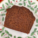 Overhead view of a slice of gingerbread loaf.