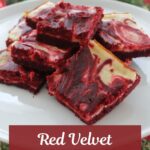 Pinterest image for red velvet cheesecake bars.
