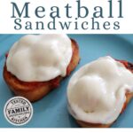 Open faced meatball sandwiches Pinterest image.