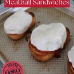 Open faced meatball sandwich Pinterest image.