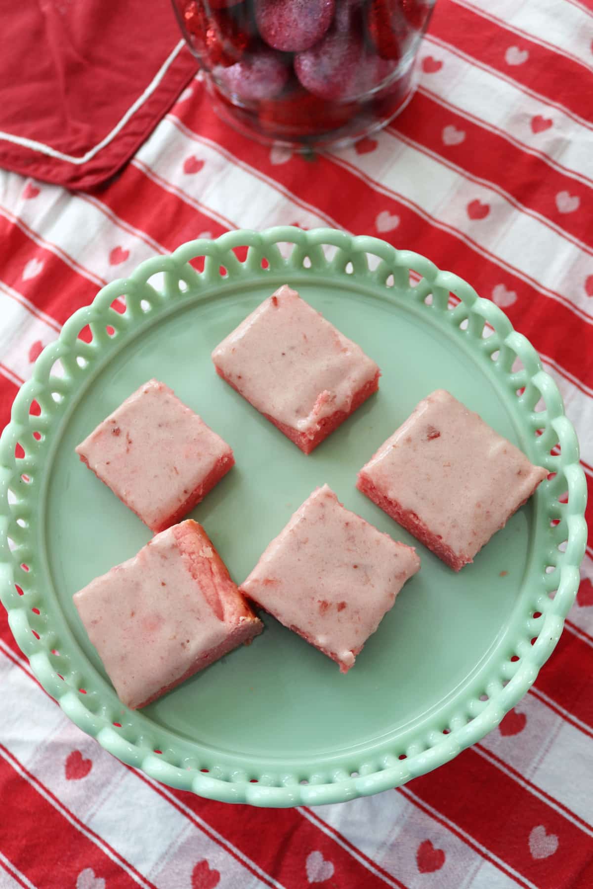 Overhead view of strawberry bars.