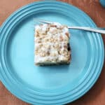 Overhead view of banana crumb cake.