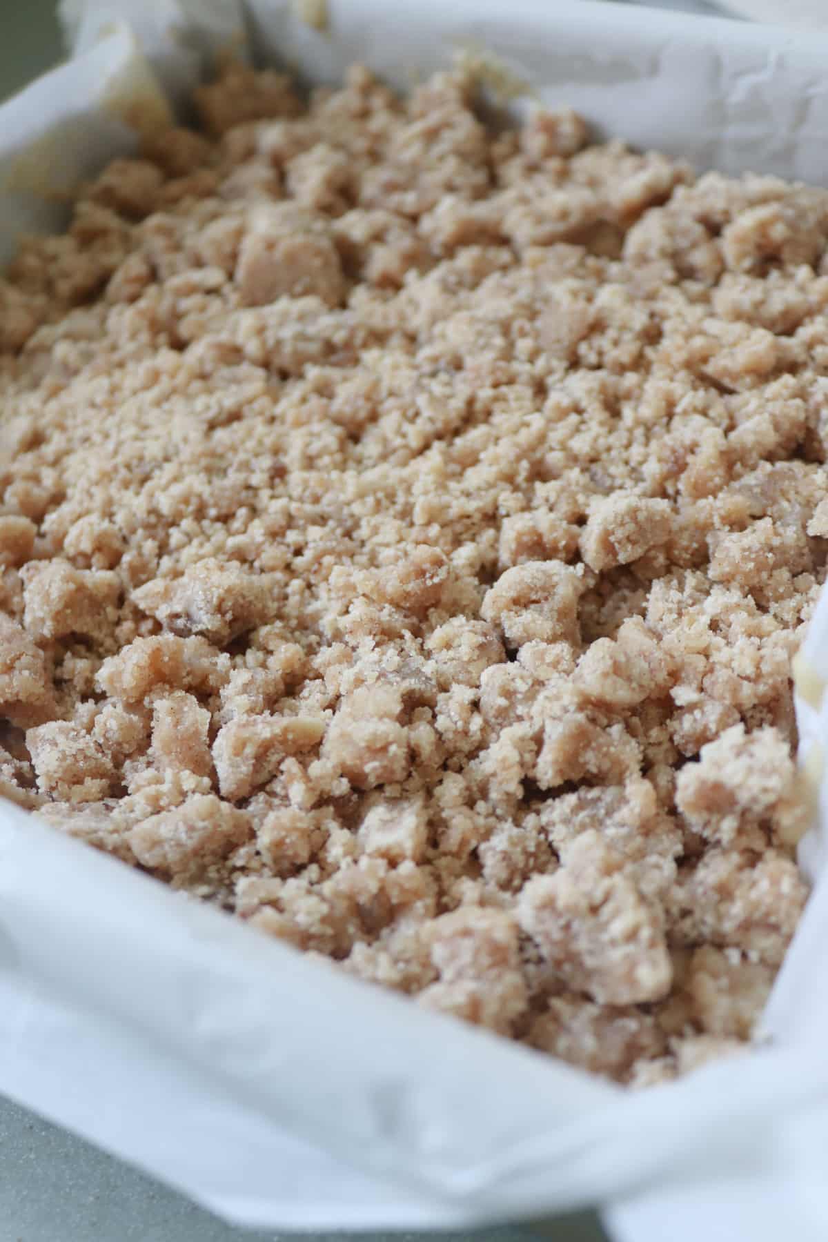 An image showing the crumb topping on a coffee cake.