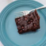 Overhead view of chocolate chip dump cake.