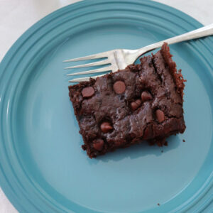 Overhead view of chocolate chip dump cake.