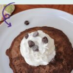 Chocolate chocolate chip pancakes Pinterest image.